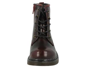 Spot On Girls Low Heel Lace Up Ankle Boots (Burgundy) - KM713