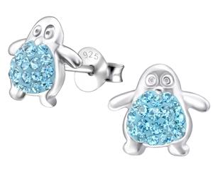 Sterling Silver Kids Aquamarine Penguin Stud earrrings made with Swarovski Crystal