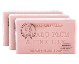3 x Natural Australian Triple Milled Soap Bar Soap Kakadu Plum & Pink Lily 200g
