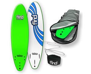 FIND 7Ɔ" Tuffrap Thruster Soft Surfboard Softboard + Cover + Leash Package - Green