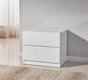 High Gloss White Bedside Table Nightstand With 2 Drawers