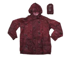 Proclimate Childrens Girls Tartan Deer Pattern Waterproof Packable Cagoule Jacket With Packaway Bag (Burgundy) - F370
