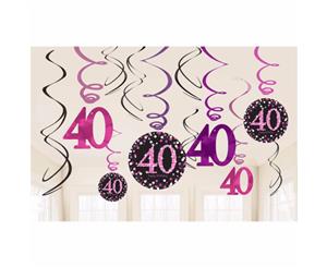 Amscan Sparkling Celebration 40Th Birthday Swirl Decorations (Pack Of 12) (Black/Pink) - SG9876