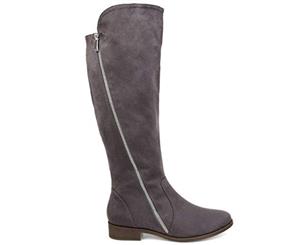Brinley Co Comfort Womens Faux Suede Riding Boot Grey 7 Extra Wide Calf US