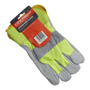 Craftright Leather Palm Fluorescent Safety Gloves