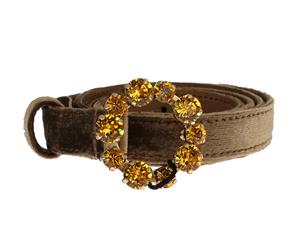 Dolce & Gabbana Brown Velvet Leather Crystal Buckle Belt