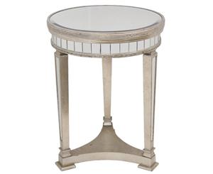 Mirrored Pedestal Round Side Table Antiqued Ribbed
