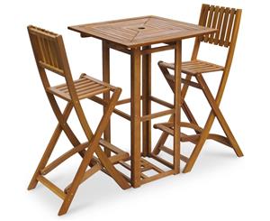 3PC Acacia Wood Outdoor Furniture Bar Set Table Folding Stools Chairs