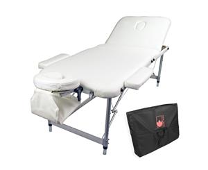 Aluminium Portable Beauty Massage Table Bed 3 Fold 70cm WHITE