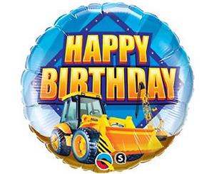 Qualatex 18 Inch Round Happy Birthday Construction Zone Foil Balloon (Blue/Yellow) - SG8804