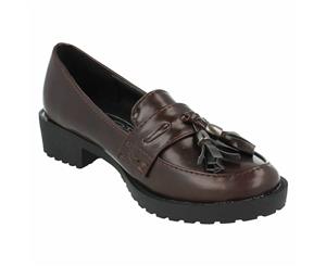 Spot On Childrens Girls Casual Tassel Trim Flat Loafers (Burgundy Hi-Shine) - KM611