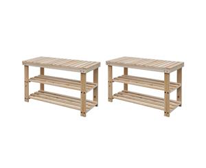 2x 2-in-1 Shoe Rack with Bench Top Solid Wood Storage Unit Shelf Stand