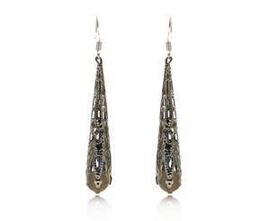8mm Agate Beaded Cone Platinum Plated Drop Earrings