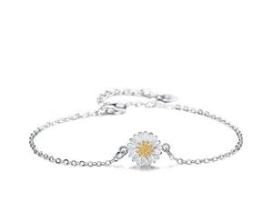 .925 Sterling Silver White Chamomile Flower Bracelet-Silver