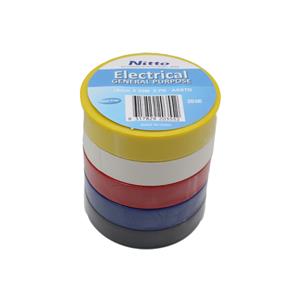 Nitto 18mm x 20m Assorted PVC Electrical Insulation Tape - 5 Pack