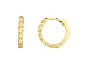 14K Gold Diamond Cut Round Huggie Hoop Earrings 12mm - White