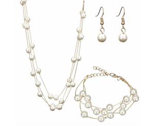 Fashion Retro European Jewelry Pearl Suit Matsushi Neck Chain Earrings Bracelet Necklace Engraved 3 Set