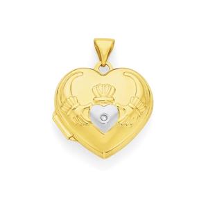 9ct Gold Two Tone 18mm Diamond Claddagh Heart Locket