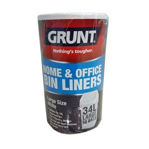 Grunt 34L White Home And Office Bin Liners - 50 Pack
