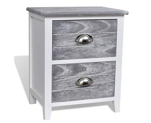 Nightstand Grey and White Paulownia Wood Bedside Cabinet Lamp Holder