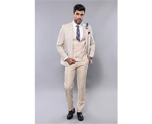 Wessi Slimfit 3 Piece Checked Beige Vested Suit