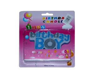 12cm Birthday Boy Candle with Three Wicks in Blue and Glitter Effect - Blue and Glitter