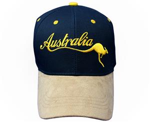 Australiana Caps - Australia Map Kangaroo Navy & Tan Design