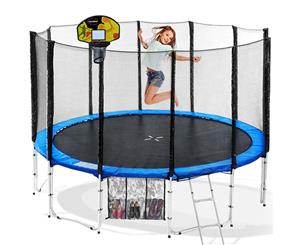 Blizzard 14ft Trampoline with Basketball Set - Blue
