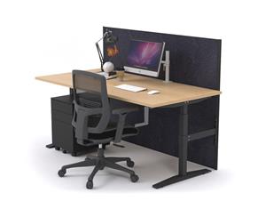 Stand Up - Manual Height Adj T Desk Black Frame [1200L x 800W] - maple ash fabric