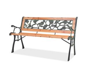 Garden Bench with Rose-patterned Backrest Cast Iron Wood Patio Outdoor
