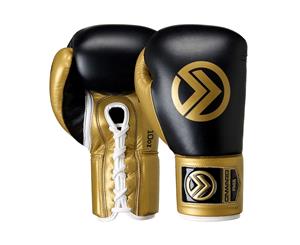 Onward Vero Lace-up Boxing Glove - Leather Professional Boxing Gloves  Approved For Professional Boxing Competition - Black