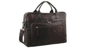 Pierre Cardin Large Rustic Business Leather Bag - Brown