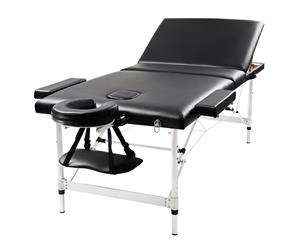 Portable 75CM Massage Table Bed Adjustable Aluminium 3 Fold Beauty Therapy Waxing Foldable Black