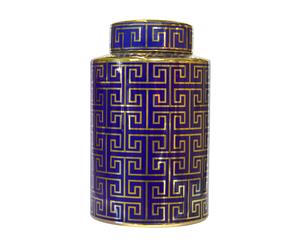URBAN ECLECTICA Greek Key Temple Jar - Medium Navy/Gold