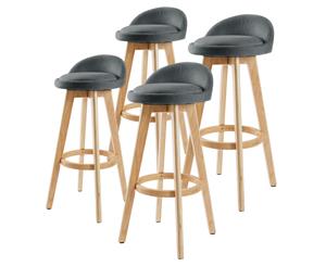 4X Oak Wood Bar Stool Dining Chair Fabric LEILA 72cm GREY