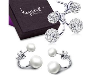 .925 Deuce Silver Earrings Set-Silver/White