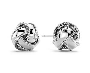 .925 Sterling Silver Rope Edged Knot Earrings-Silver