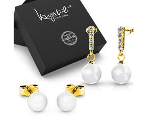 Boxed 2 Pairs Earrings Set Embellished with Swarovski Crystal Pearls