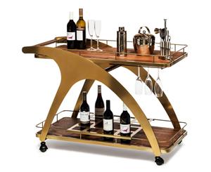 French Brass Drinks Trolley Bar Cart Contemporary with Wood Top