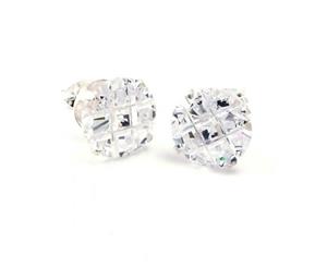 925 Sterling Silver Iced Out Ear Stud - ROUND CZ Stones CUT