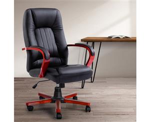 Artiss Executive Wooden Office Chair Wood Computer Chairs Leather Seat Semper