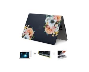 Catzon Laptop Case+DustPlug+Keyboard Cover+Screen Protector Cover Hard Case For Macbook11 12 13 15 inchesFlower02
