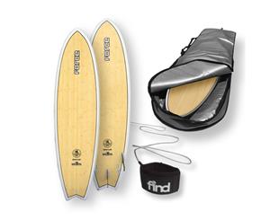 Force 6ƌ" Ecoflex Epoxy Bamboo Quad Fun Fish Surfboard + Cover + Leash Package