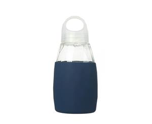 Glass Water Bottle with Silicone Sleeve 350ml in Navy Blue