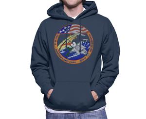 NASA STS 57 Endeavour Mission Badge Distressed Men's Hooded Sweatshirt - Navy Blue