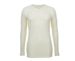Thermo Fleece Men's Merino Wool V-Neck Long Sleeve Top Thermal - Natural