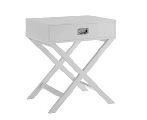 Alexa Cross Leg 1 Drawer Bedside Table Nightstand Storage Lamp Bedroom - White