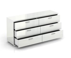 Elisha High Gloss Buffet 6 Drawer Chest Storage Cabinet Room Organiser Bedroom - White