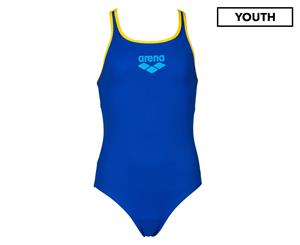 Arena Girls' Swim Pro Back One Piece Swimsuit - Neon Blue/Yellow Star