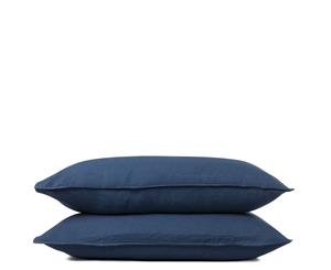 Canningvale - Pillowcase Twin Pack - Sogno Linen Cotton - Indigo Blue - 1cm twin needle stitching